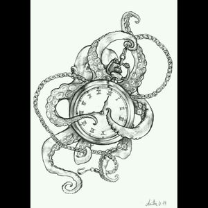 #octapus #clock #steampunk #blackAndWhite #ticktock #ocean