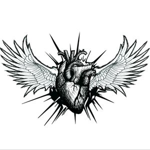 Heart with wings and electric pulse explosion sketch #megaandreamtattoo