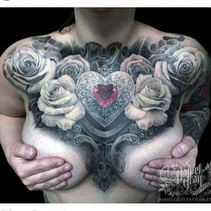 #black #blackandgrey #blackwork #roses #rose #jewel #jewellery #chestinked #chestpiece #tattoo #meganddramtattoo #dreamtatoo #love #girl #flowerart #art #inked #ink #tattooartist #sexy