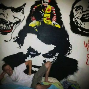 Unfinished mural of "the Joker"