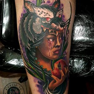 Piece done during guest spot in Fat Cat Tattoo Sligo. Hope You like it 😊#marcinchtattoo  #neotrad #woman #head #wolf #loyaltothecoil