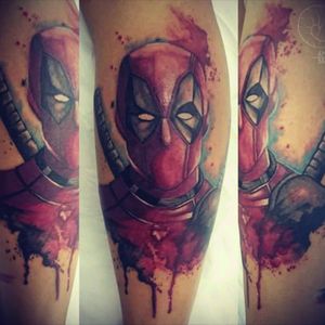 Deadpool Artista: Amanda Barroso OCA Tattoo - Valinhos/SP #Comic #Aquarela #Watercolor #Deadpool #Marvel #PeideiESai #OcaTattoo #Hero #Awesome