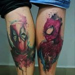 Deadpool & Spider Man Artista: Amanda Barroso OCA Tattoo - Valinhos/SP #Comic #Aquarela #Watercolor #Deadpool #Marvel #PeideiESai #OcaTattoo #Hero #Awesome #spider #spiderman #brotherhood