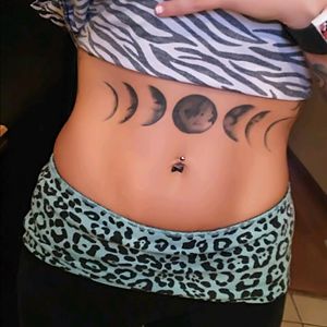 Moon phase tattoo. #moonphase #moonphases #moontattoo #stomach #stomachtattoo #inked #inked4life #inkedaddict #Inkedandpretty #Prettyandinked #lovetheskinyourin #black #pierced #PiercedGirl #inkedmom