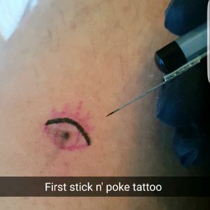 I did my first stick n' poke tattoo today, actually my first tattoo ever. I think it turned out pretty good. #Sticknpoke #Stickandpoke #Snp #Homemade #Eye #Tattoo