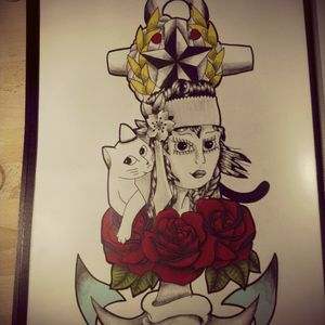 #cat #traditional #woman #rose #anchor