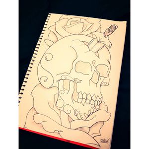 Skulls'n'roses #skull#rose#sugarskull#blade#dagger#bones#drawing#tattoodesign#design