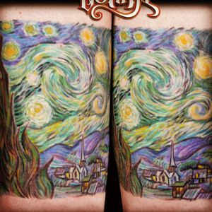Dream tattoo: Ideally bordered off with a 19th century french golden oval frame, and the tree to be replaced with the eiffel tower (both the starry night and the eiffel tower were created/finished ca.1889) #megandreamtattoo #megan_massacre #megandreamtattoocontest #tattoodo