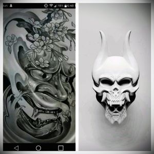 So I figured I'd take a stab at this #megadreamtattoo contest. Something like the photo on the left with the Trivium mask on the right instead! #trivium #hannyamask