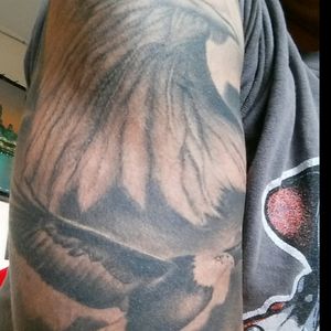 There's my first tattoo. Made in February 2016. The artist studio named "heavenly pain", Lünen, Germany.#blacandgrey #animais #eagle #upperarm #eagleoldschool
