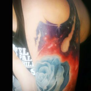Rose and galxaxy tattoo work jn progress by Ryan Dante @bloodlinestatoo