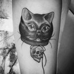 Kitty tattoo on customer #cat #cattattoo #skull