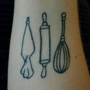 Piping bag, rolling pin, & whisk