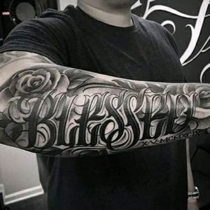 #AngelsTat2 #Blessed #Lettering #Script #ChicanoStyle #BlackandGrey