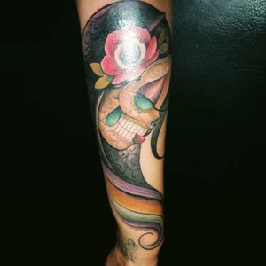 Calavera tattoo by Dave Sanchez at Musink '14 #calavera #serape #DaveSanchez #Musink
