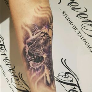 Lion clock morph tattoo