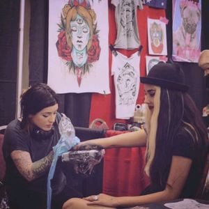 Getting my heart tattooed by Gia Rose at Ink N Iron 2016. I was pretty happy lol :) #GiaRose #inkniron #queenmary