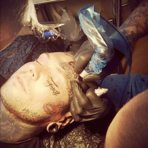 Getting ink done #tattooed #headtattoo #skulls #firetattoo #kiss #tattoo #facetattoo #fullbodytattoo #denmark #colorful #rose #awesome #stretch #modified #heavilytattooed #vejle #medusa #stars #superior #fun #bredballe #love #skull #topperlove #Family #flames #tattoomodel #awesome #stretch #modified