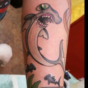 Hammerhead shark tattoo by Sam Ramsey