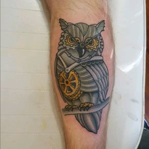 Steam punk owl tattoo by Sam Ramsey