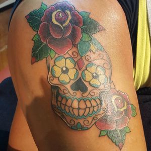 Day of the dead skull tattoo by Sam Ramsey