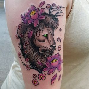 Lion tattoo by Sam Ramsey