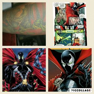 A Spawn sleeve would be great too. I already have one on my right arm (top left of pic). Maybe the sleeve could be built from there. It has to look like a Spawn comic book though so it has to be seperated almost like the illustration in top right of the pic. #megandreamtattoo