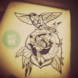 Hummingbird/rose/feather design