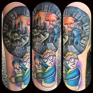 #Fallout themed tattoo courtesy of Andy Large at #BlackstoneTattoo. Just the start with more to come. #videogames