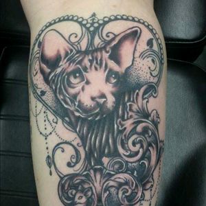 Sphynx cat, original artwork by tattoo artist Beth at Inked in Sherborne Dorset