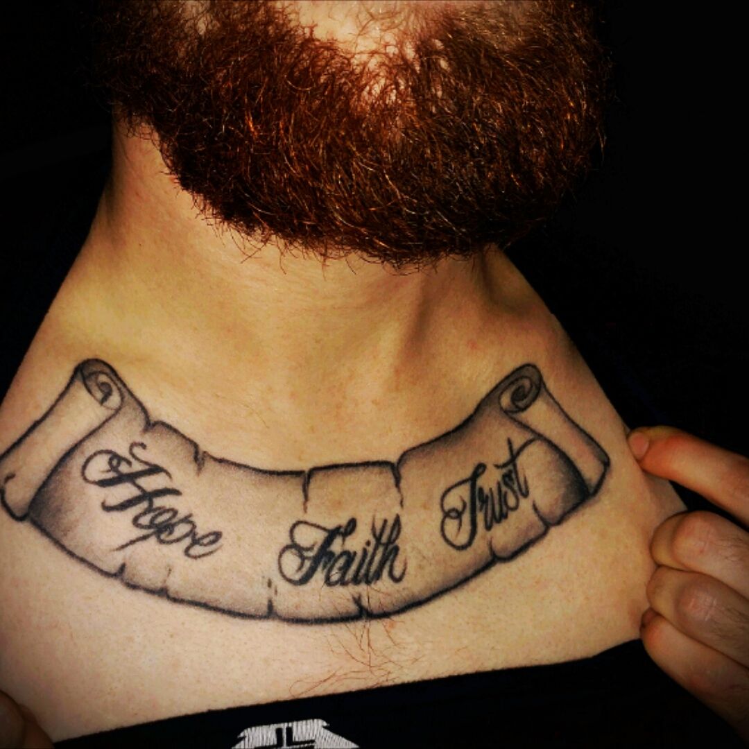 Tattoo uploaded by Trina • #chest #chestpeice #quote #hope #faith #trust  #scroll #beard • Tattoodo