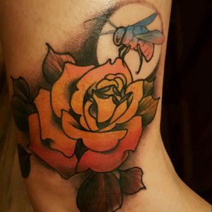 Bees knees. #fresh #rose #bees  done by Aaron Duncan from Arcadian Tattoos, Des Moines, IA