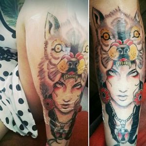 Woman and wolf #woman #wolf #tattoo #tattoodo