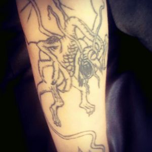 My jabberwocky on the back of my forearm#jabberwocky #aliceandwonderlandtattoos #alicemadness #tattoo #tattooedbabe