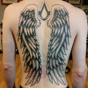 Wings tattoo#wing #wingstattoo #blackandgreytattoo #backtattoo #back