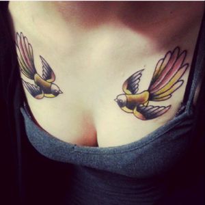 A different take on the traditional swalows... I chose New Zealand Fantails. A very pretty, cheeky bird.#birdtattoo#fantails#chest#chesttattoo