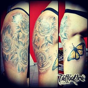 ...Roses Butterfly #rosetattoo #butterflytattoo #tattoogirl #tattooed #tattooer #ink #inked #inktattoo #inkismylife #solidink #electricink #starbrite #dascustomstattoomachines #dinamic #blackandwhite #blackandgray #tattooberazategui #TattooBraStudio #berazategui #bsas #argentina