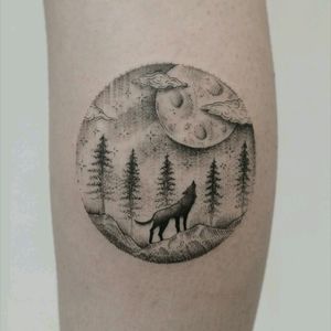 By #HannahNovaDudley #wolf #tree #landscape #dotwork