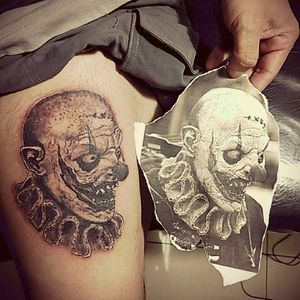 Zombie clown for Mauri!!!Made at Buena Vida Nva Cba with supervision of Emi Vera.#Zombie #Clown #Blackandgrey #BuenaVida #JeezCBA #tattoo #Ink