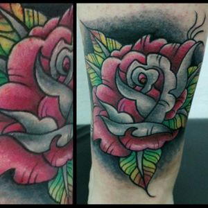 Rose tattoo #fullcolourtattoo #rosetattoo #victorportugalneddles #fuchsiaflowers #flower