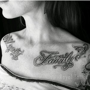 Loyalty and Family by @taiobatattoo For info or bookings pls contact us at art@royaltattoo.com or call us at +45 49202770#royal #royaltattoo #royaltattoodk #royalink #royaltattoodenmark #lettering #script #scripttattoo #letteringtattoo #family #loyalty #chest