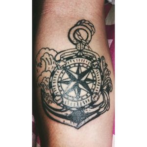 #forearm #Compass #anchor #tattoo #sketch #black #waves