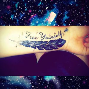 First tat @ 17 yrs old ✌#freeyourself #tatted #feather #blackink #inlove