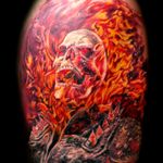 My tattoo of Ghost Rider!#tattoo #realismo #ghostrider #motorcycle #motoqueirofantasma #skull #fire #bikerforever #ftw #tatuagem