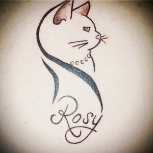 This is my fist tattoo and this tattoo have a special represantation for me it's represent my cat name Rosy she is died of a cancer in December 2015 i do my tattoo the first week of Janunary 2016