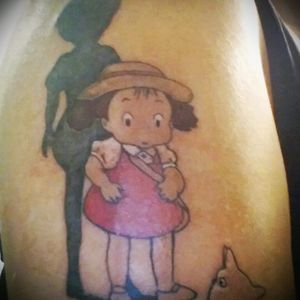 Tattoo: Mei from My Neighbor Totoro and small Totoro w/ shadow of her sister Satsuki. Significance: out of all my siblings I'm closer w/ my older sis and this was our favorite movie. Get it on right cause she has always been right by my side. #myneghbortotoro