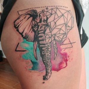 Watercolour geometric elephant #stingray #inkmachinestingray #ezcartridges #panterablackink #fusion_tattoo_ink #watercolour #geometric #tattoo #malta #source_of_pleasure