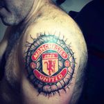 Realistic manchester united logo. #inkmachinestingray #ezcartridge #panterablackink #fusion_tattoo_ink #eternal #blackandgray #realistic #MUFC #red_devils