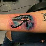 Water color galaxy eye of Horus #eyeofhorus #galaxytattoo #watercolortattoo #watercolourtattoo #watercolor #eyeofhorustattoo #inktoskin #tattoos #girlswithtattoos #starbriteink #jokertattoosupply