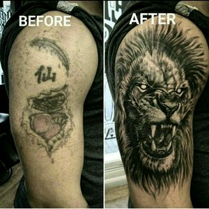 Tattoo by Rob from steel and ink #lion #coverup #devil